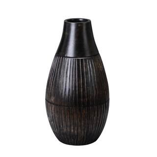 Villacera 11 in. Black Decorative Handmade Tear Drop Bottle Mango Wood Vase-HWD020055 - The Home ... | The Home Depot