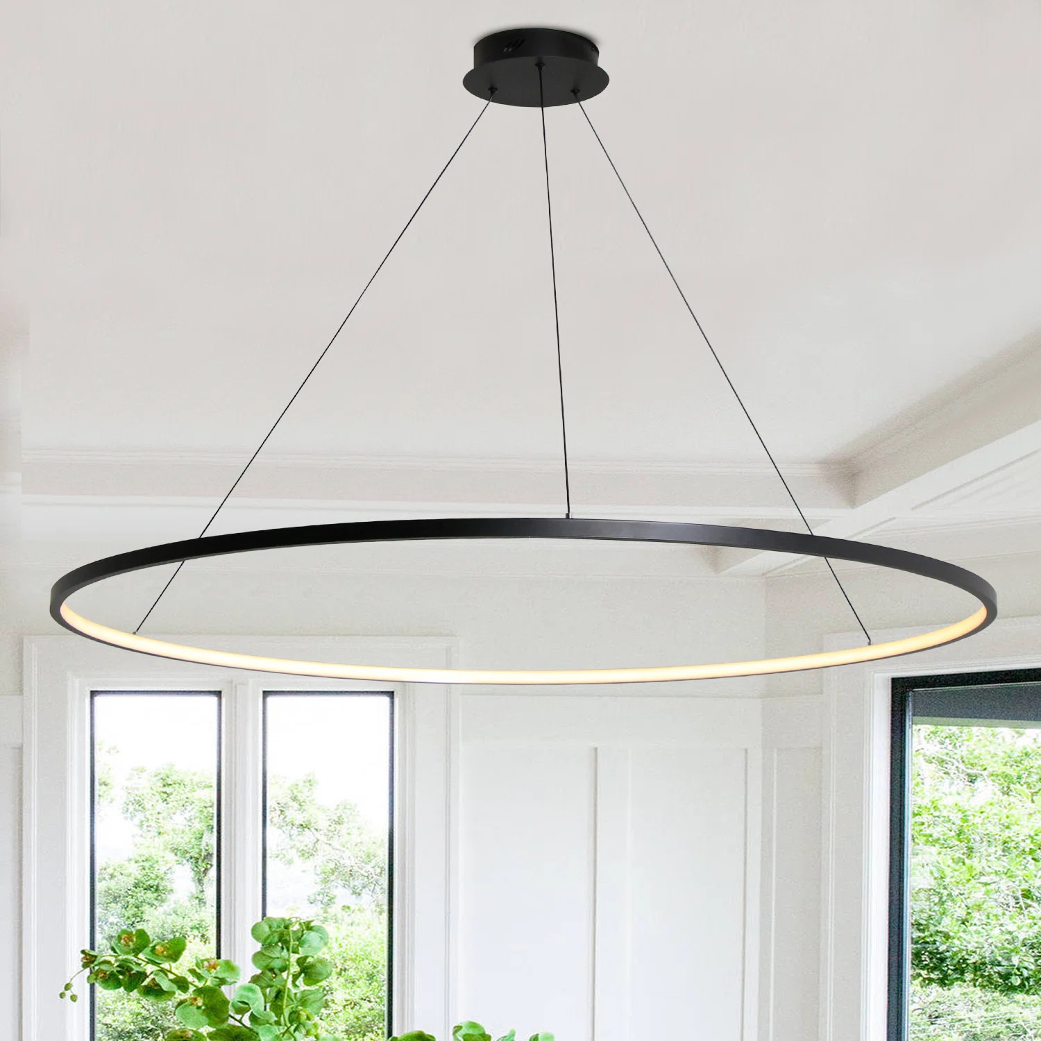 Stockham 1-Light Unique Geometric LED Pendant Circle Ring Chandelier Remote Dimmable | Wayfair North America
