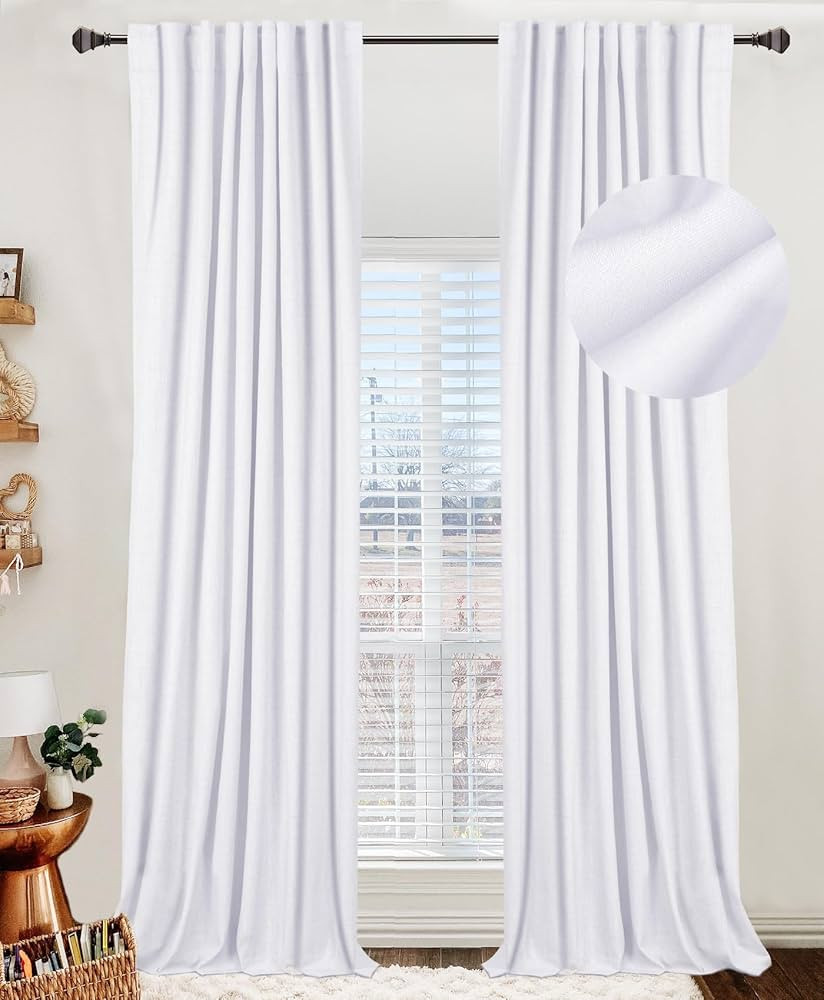 100% White Blackout Shield Linen Blackout Curtains for Bedroom 96 Inches Long,Back Tab/Rod Pocket... | Amazon (US)