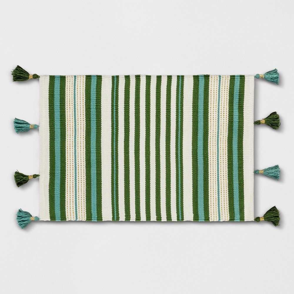Teal Green Striped Tasseled Woven Accent Rug 2'X3' - Opalhouse | Target