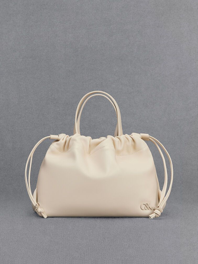 Leather Ruched Drawstring Bag | Charles & Keith US