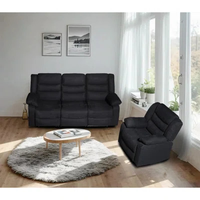 Modern Microfiber Upholstered Reclining Living Room Set with Drop-down Table and Cup Holders | Wayfair North America