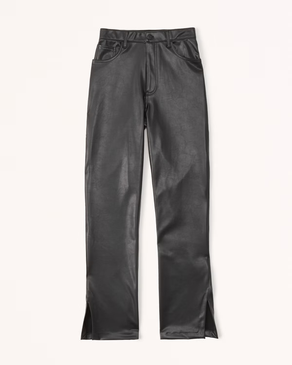 Women's Split-Hem Vegan Leather 90s Straight Pants | Women's Bottoms | Abercrombie.com | Abercrombie & Fitch (US)