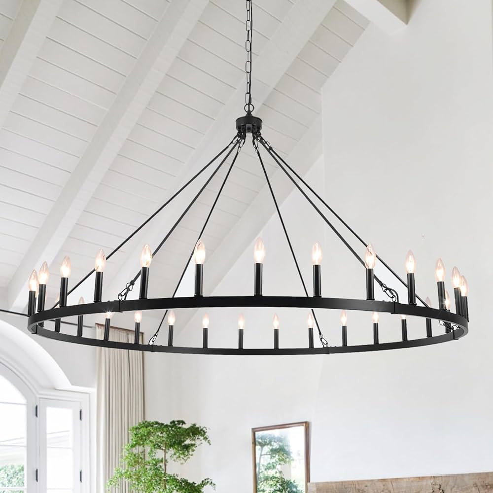 Black Extra Large Farmhouse Chandelier- 60 inches 30 Lights Wagon Wheel Chandelier, Industrial Vi... | Amazon (US)