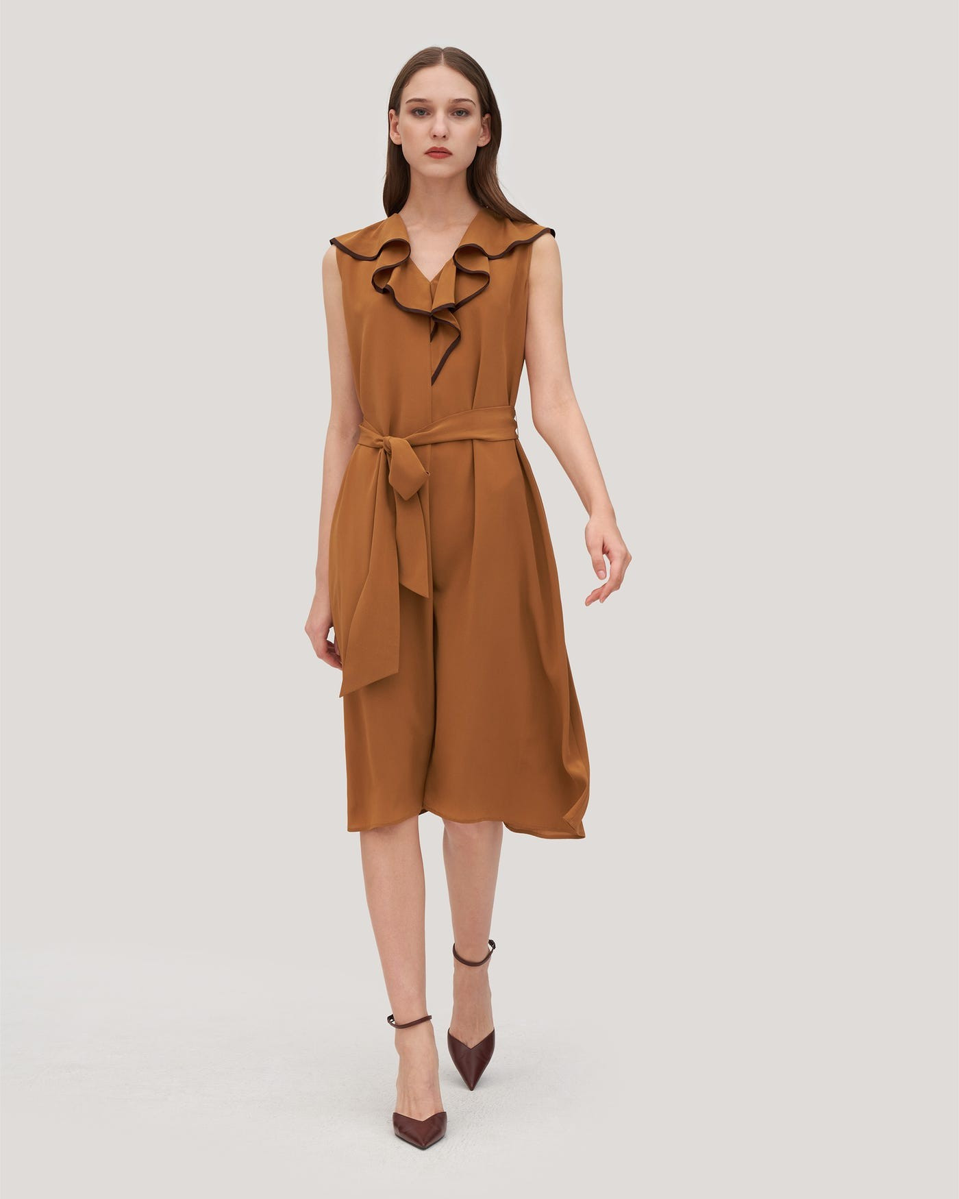 V-Neck Sleeveless Silk Orchid Dress | LilySilk