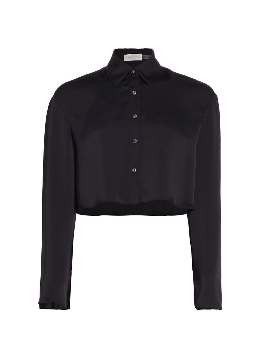 Women's Skyla Satin Crop Shirt - Black - Size XS | Saks Fifth Avenue