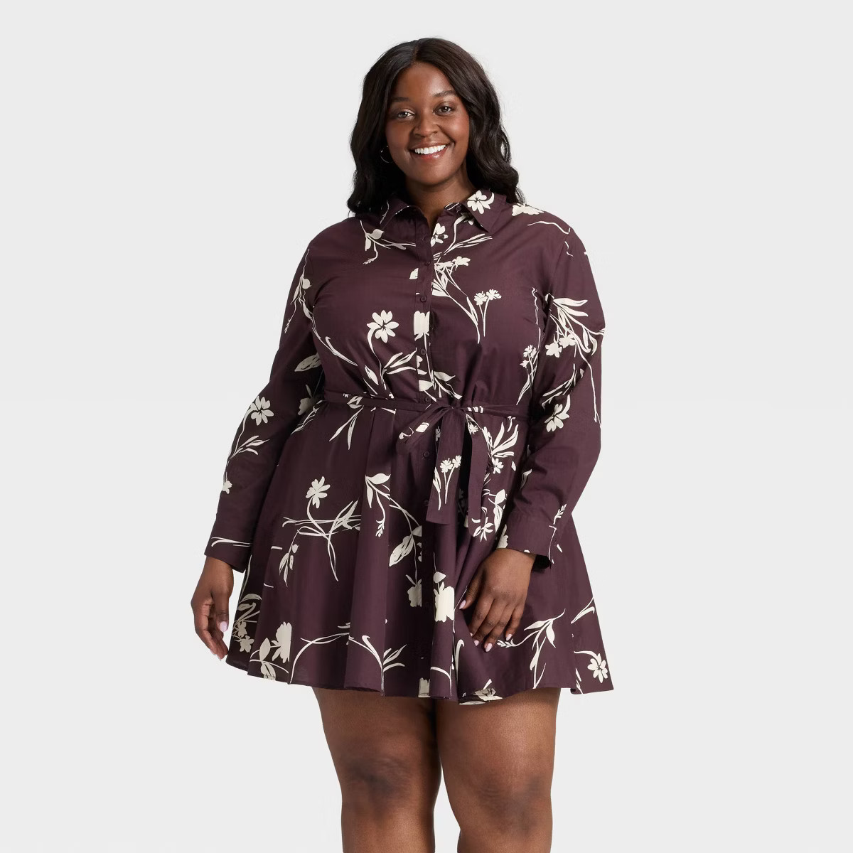 Women's Button-Down Shirt Dress - A New Day™ Burgundy Floral 4X | Target