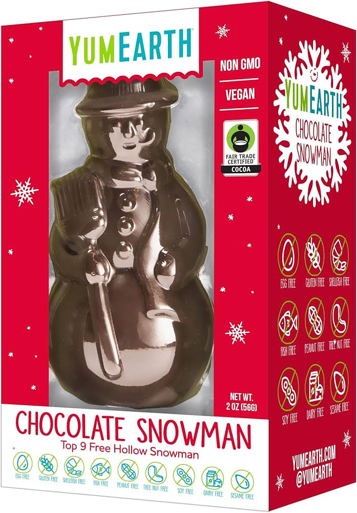 YumEarth Fair Trade Dairy Free Chocolate Snowman - Allergen Friendly, Non GMO, Vegan with Rice Mi... | Amazon (US)