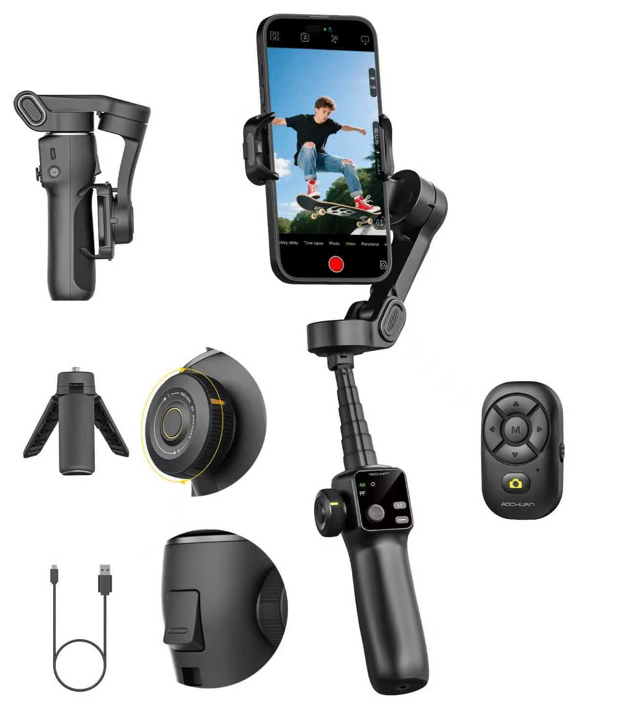 AOCHUAN Gimbal Stabilizer for iPhone w/Bluetooth Remote, 3-axis Phone Stabilizer w/7.8” Extensi... | Amazon (US)