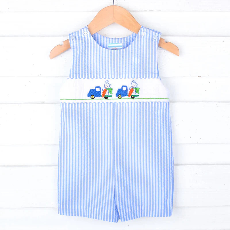 Easter Fun Blue Stripe Smocked Jon Jon | Classic Whimsy