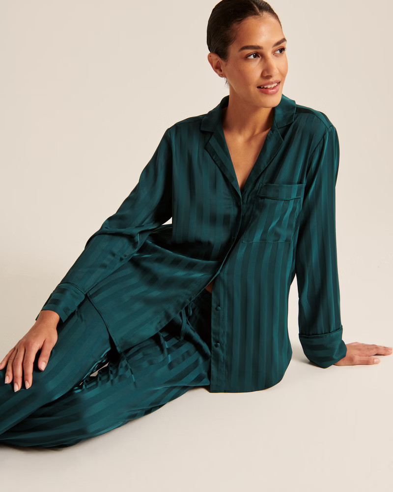 Women's Satin Jacquard Sleep Button-Down | Women's New Arrivals | Abercrombie.com | Abercrombie & Fitch (US)