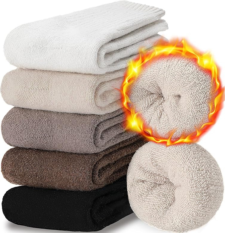 EBMORE 5 Pairs Women Merino Wool Socks Thermal Hiking Winter Warm Thick Cozy Cabin Crew Comfy Soc... | Amazon (US)