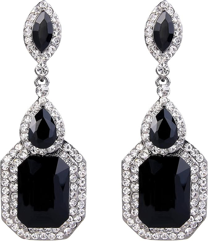 BriLove Women's Wedding Bridal Crystal Emerald Cut Infinity Figure 8 Chandelier Dangle Earrings | Amazon (US)