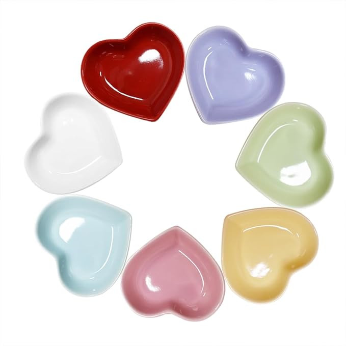7 Colors Heart Shaped Porcelain Soy Sauce Dish Ceramic Dip Dipping Bowls for Dinner Baking BBQ an... | Amazon (US)