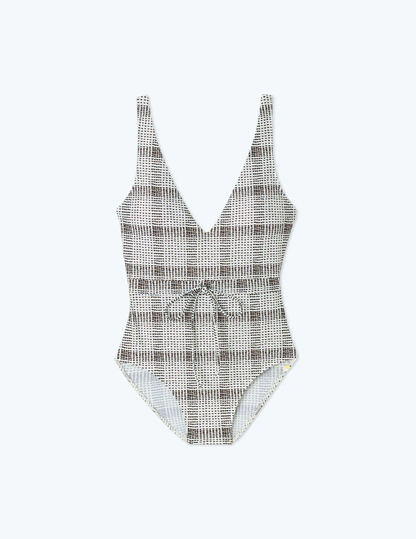 The Tie Waist Backflip - Modern Plaid in White Sand | SummerSalt
