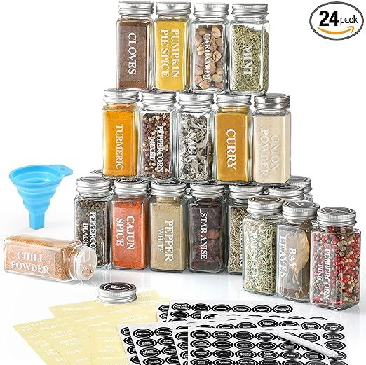 AOZITA 24 Pcs Glass Spice Jars / Bottles with Spice Labels - 4oz Empty Square Spice Containers, C... | Amazon (US)