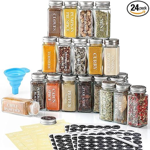 AOZITA 24 Pcs Glass Spice Jars / Bottles with Spice Labels - 4oz Empty Square Spice Containers, C... | Amazon (US)