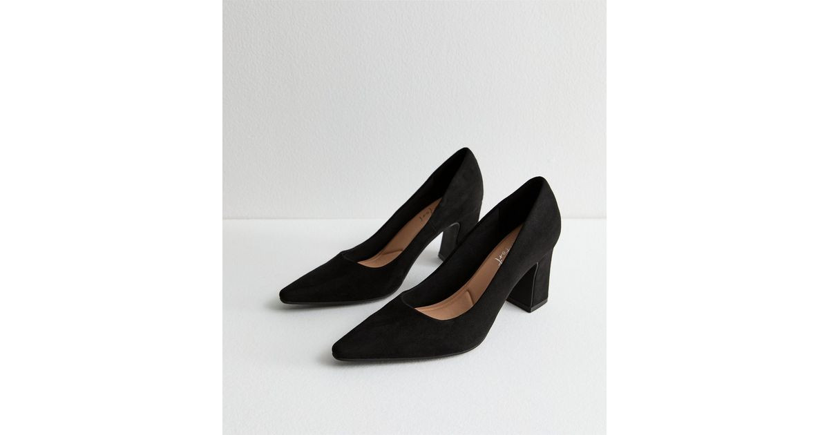 Black Suedette Block Heel Court Shoes | New Look | New Look (UK)