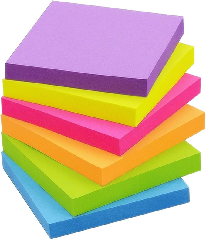 Sticky Notes 3x3 inch Bright Colors Self-Stick Pads 6 Pads/Pack 100 Sheets/Pad Total 600 Sheets | Amazon (US)