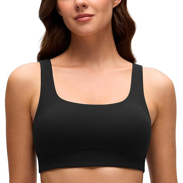 CRZ YOGA Butterluxe Adjustable Wide Strap Sports Bras for Women - Square Back Padded Scoop Neck Y... | Amazon (US)