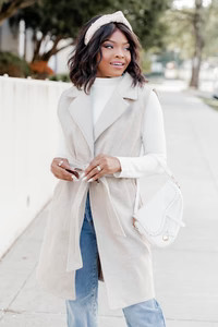 Doing Great Things Oatmeal Fleece Blend Vest | Pink Lily