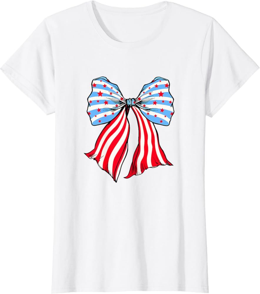 Retro American Flag Coquette Bow Patriotic 4th Of July Women T-Shirt | Amazon (US)