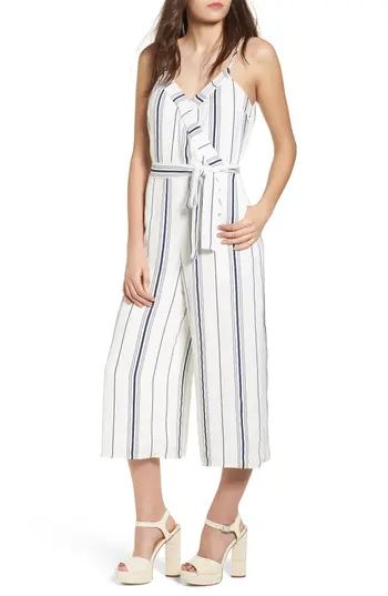 Women's J.o.a. Stripe Crop Jumpsuit, Size X-Small - White | Nordstrom