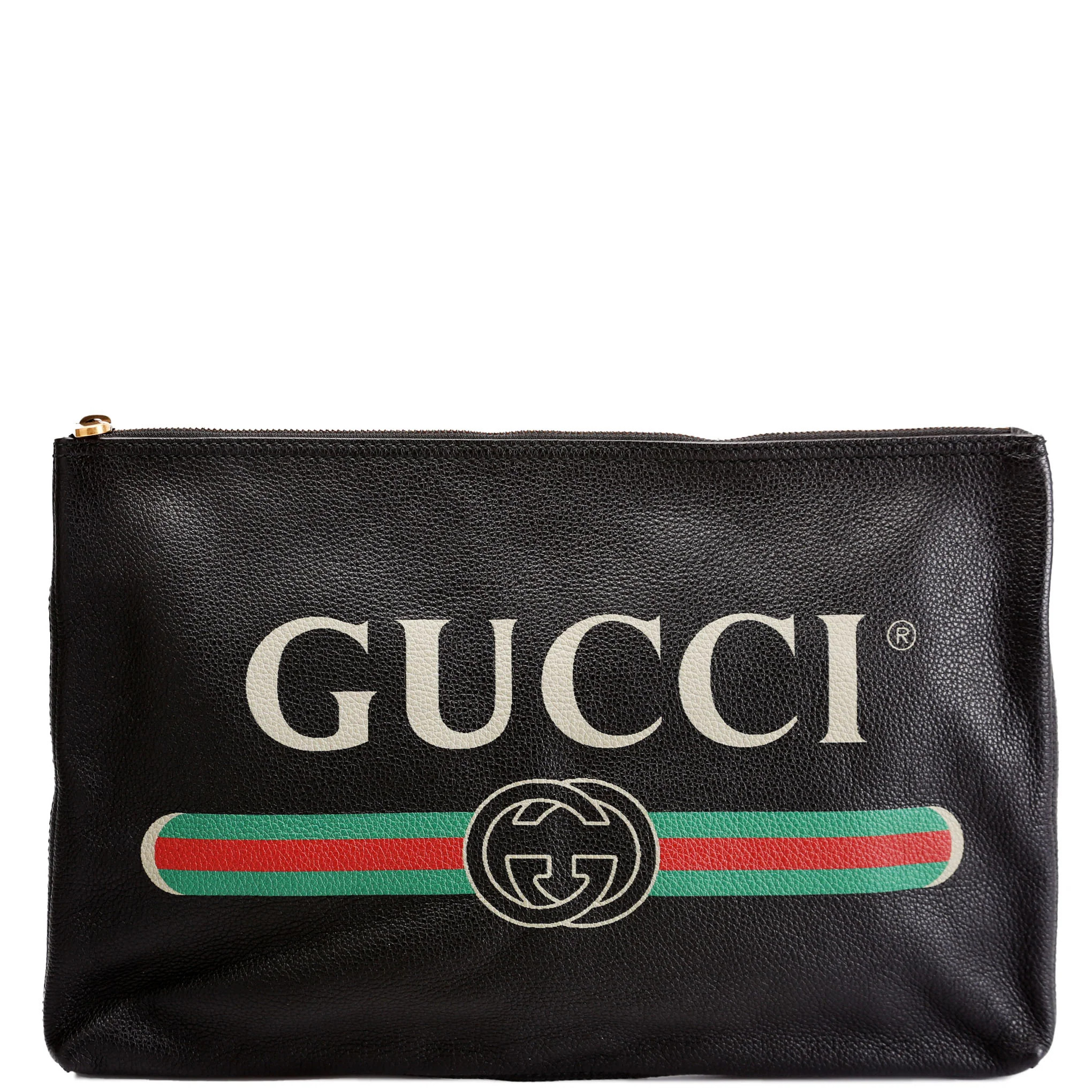 500984 Retro Logo Portfolio Large Pouch Black | Keeks Designer Handbags