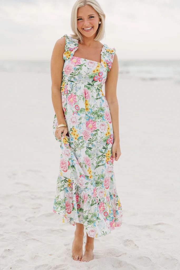 Celebrate The Day White Floral Midi Dress | The Mint Julep Boutique