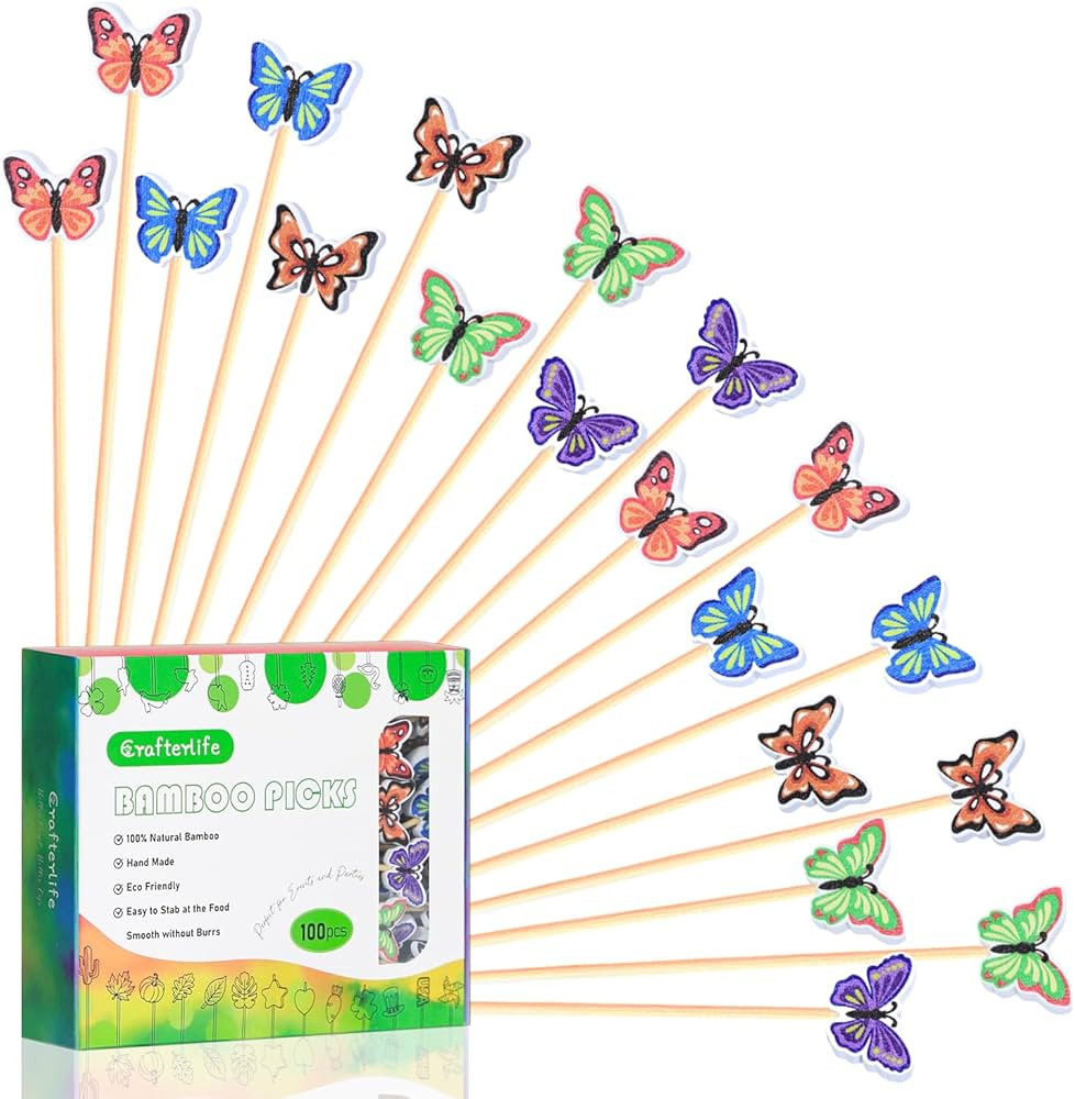 Butterfly Cocktail Picks 5 Color Pattern Butterflies Theme Baby Shower Toothpicks Sticks Skewers ... | Amazon (US)