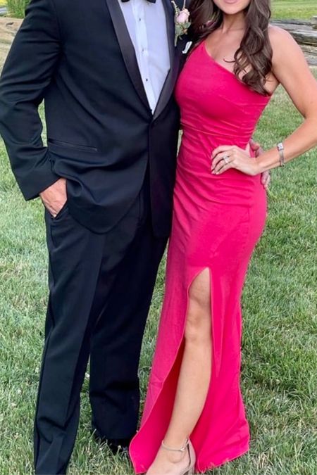 This hot pink formal dress and one shoulder black tie wedding guest dress is stunning!
5’4” and 130 lbs
Size: Small
#blacktie #weddingguest 

#LTKunder100 #LTKwedding