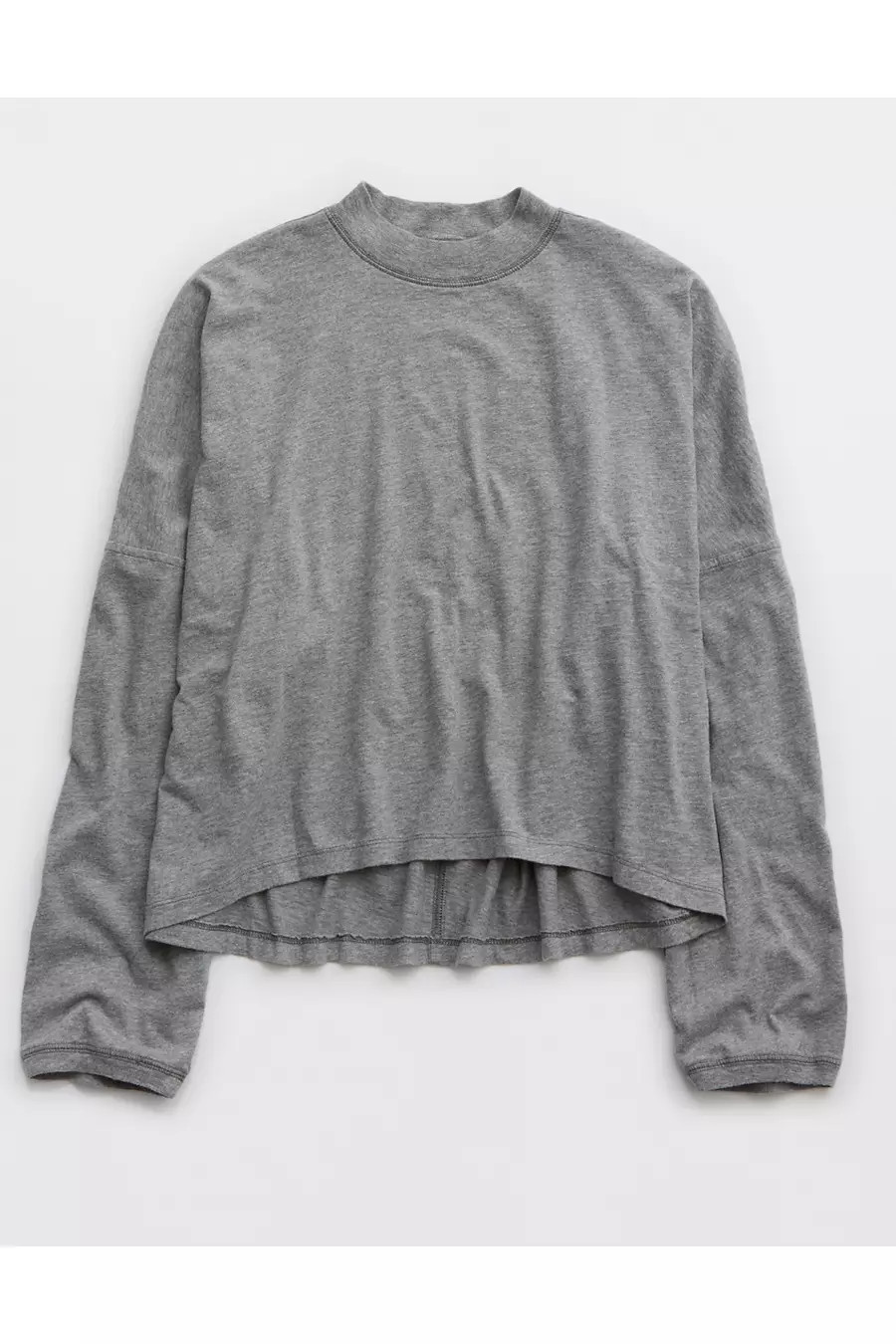 Aerie Cozy Long Sleeve Mockneck T-Shirt Women's Dark Heather Gray M | Aerie