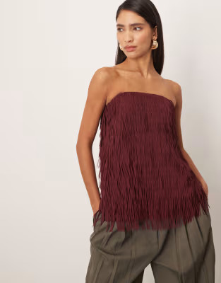 ARRANGE fringe texture longline bandeau top in oxblood | ASOS (Global)