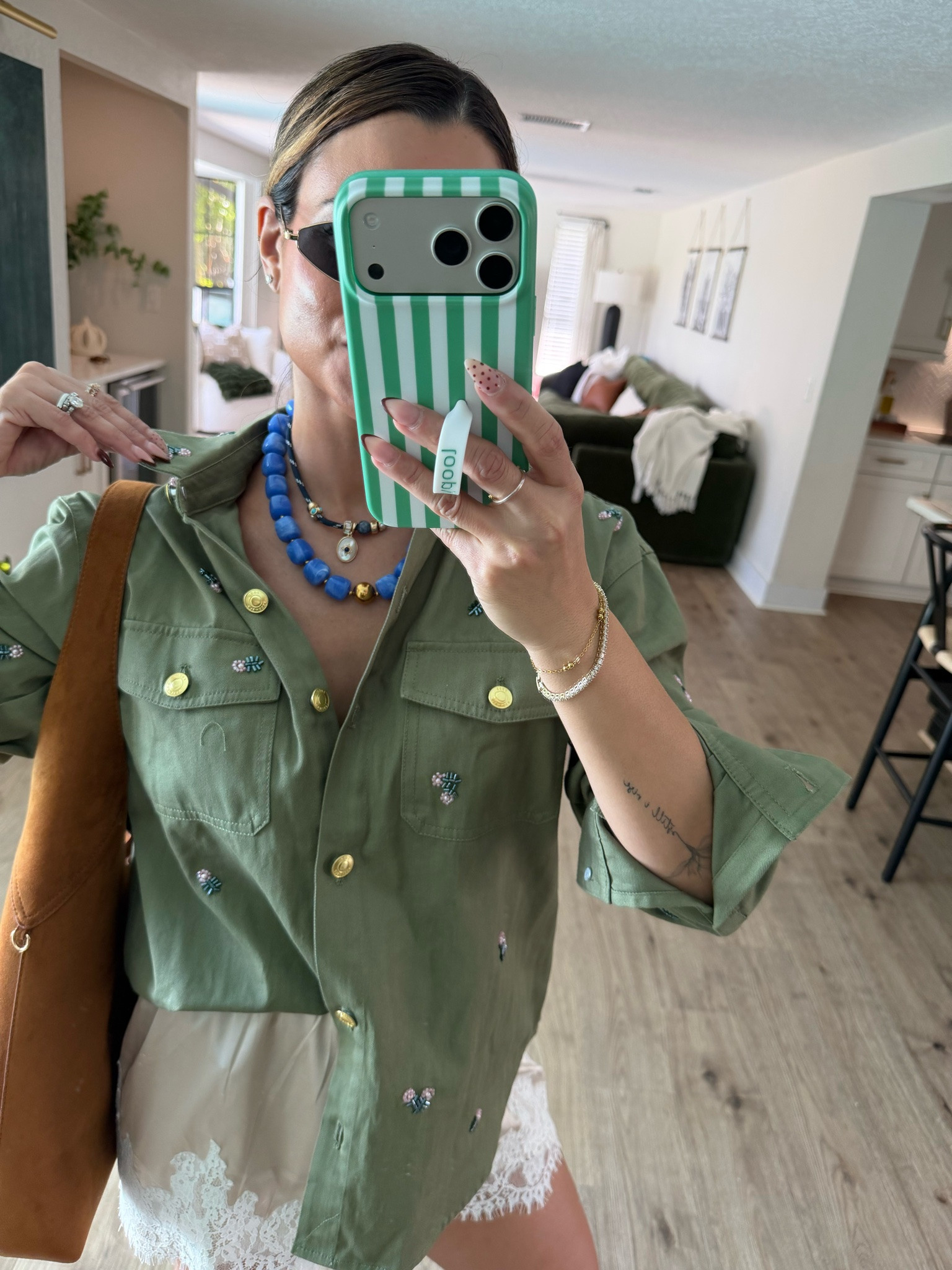 Today’s fall ootd! An embellished olive green cotton utility shirt from @Walmart, satin lace shorts from Amazon, @Target boots that are an incredible lookalike for Frye, my go-to suede handbag, and cute necklaces to tie all the colors together! ✨

#LTKootd #LTKgrwm #LTKSeasonal