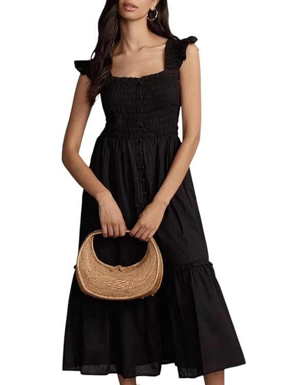 YEXPINE Women's Smocked Maxi Dress Square Neck Ruffle Strap Sleeveless Tiered Flowy Long Dresses | Amazon (US)