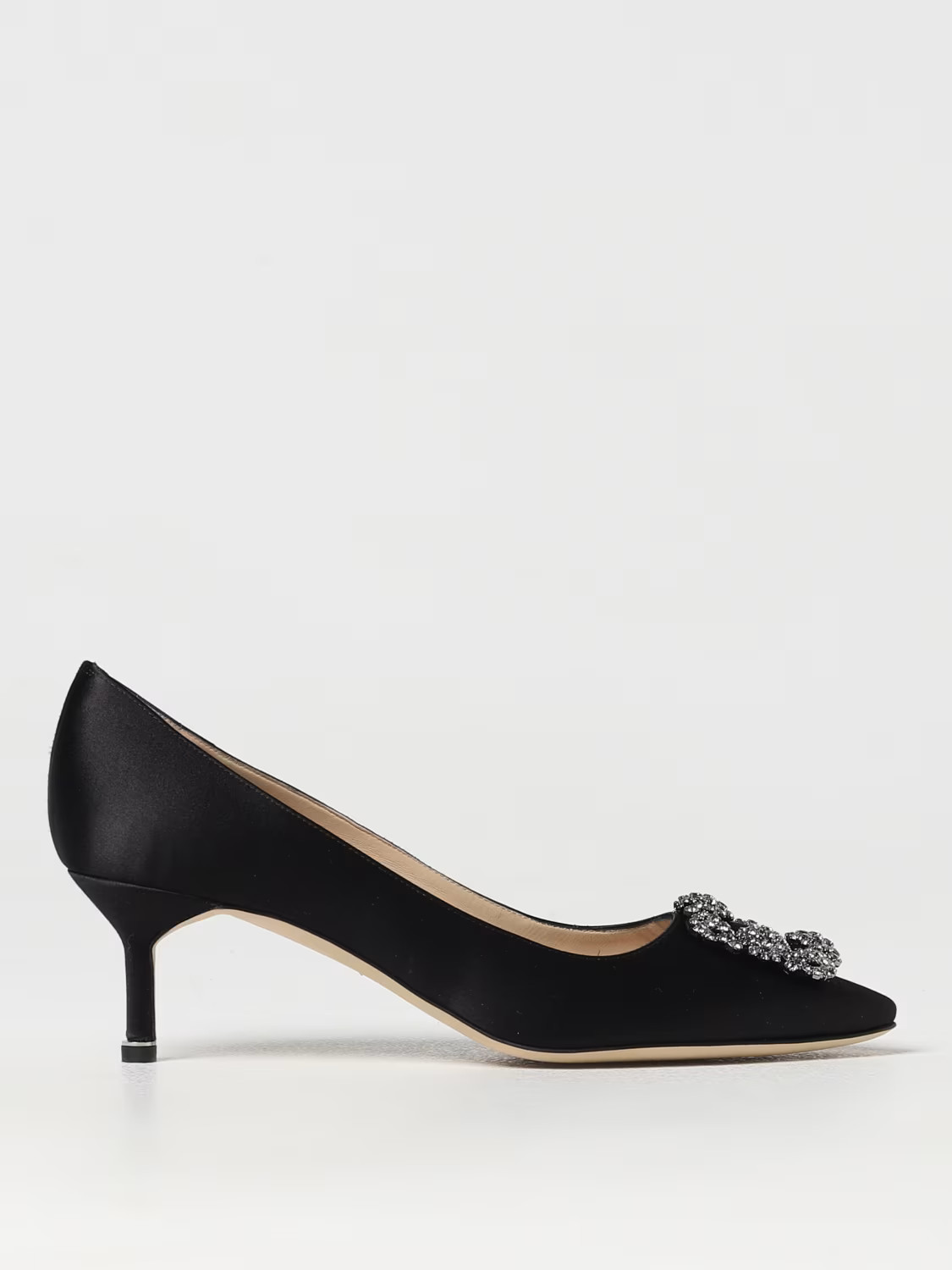 MANOLO BLAHNIK: Hangisi pumps in satin with jewel buckle - Black | Manolo Blahnik pumps 9XX066100... | Giglio.com - Global Italian fashion boutique