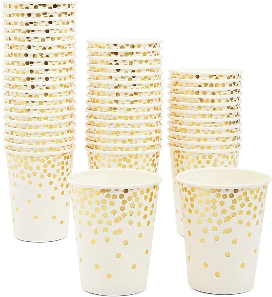 50 Pack 9oz Gold Paper Cups for Hot Drinks, Party Supplies, Weddings, Bridal Showers | Amazon (US)