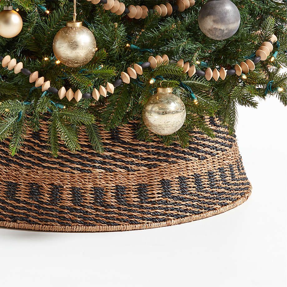 Black and Natural Woven Christmas Tree Collar 27" | Crate & Barrel | Crate & Barrel