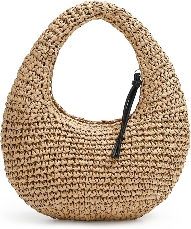 Herald Crescent Straw Handmade Shoulder Handbag for Women, Summer Beach Hobo Raffia Woven Underar... | Amazon (US)