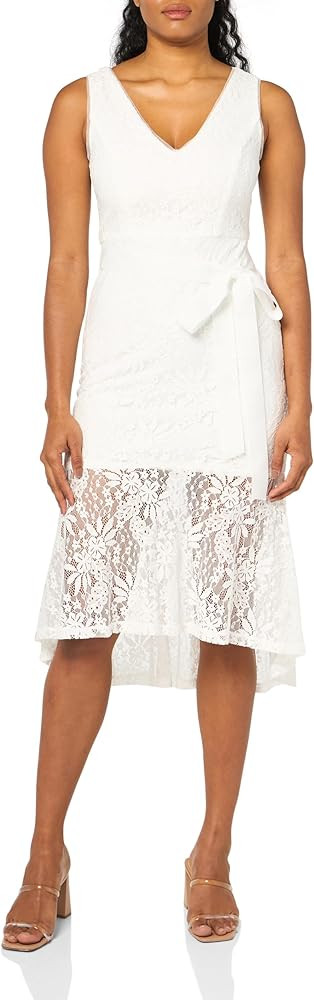 Adrianna Papell Women's Lace Midi Flounce Dress | Amazon (US)