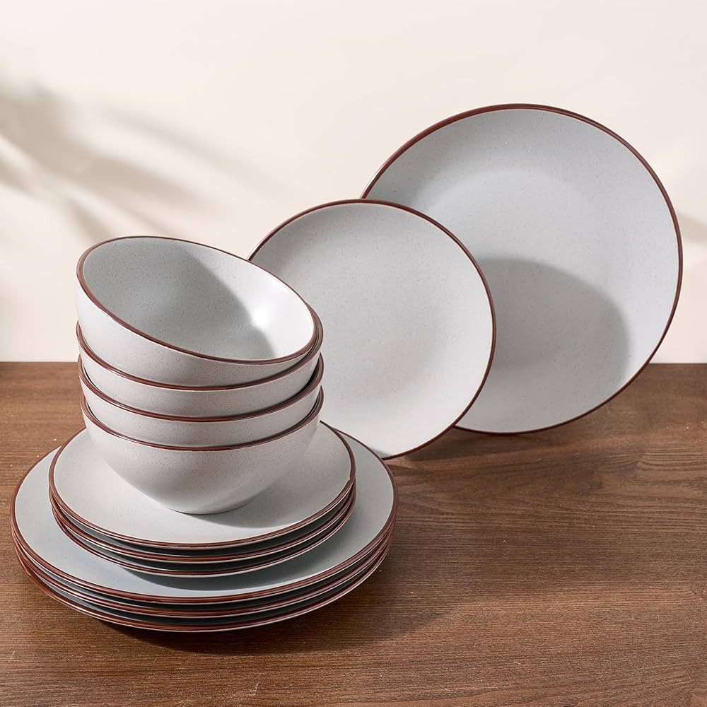 Famiware Venus Plates and Bowls Sets, 12 Pieces Stoneware Speckled Dinnerware Sets, Dishes Set fo... | Amazon (US)