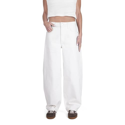 CAKE THE LABEL Womens Baggy Barrel Jeans Wide Leg Mid Rise Premium Denim Pants (White) | Amazon (US)