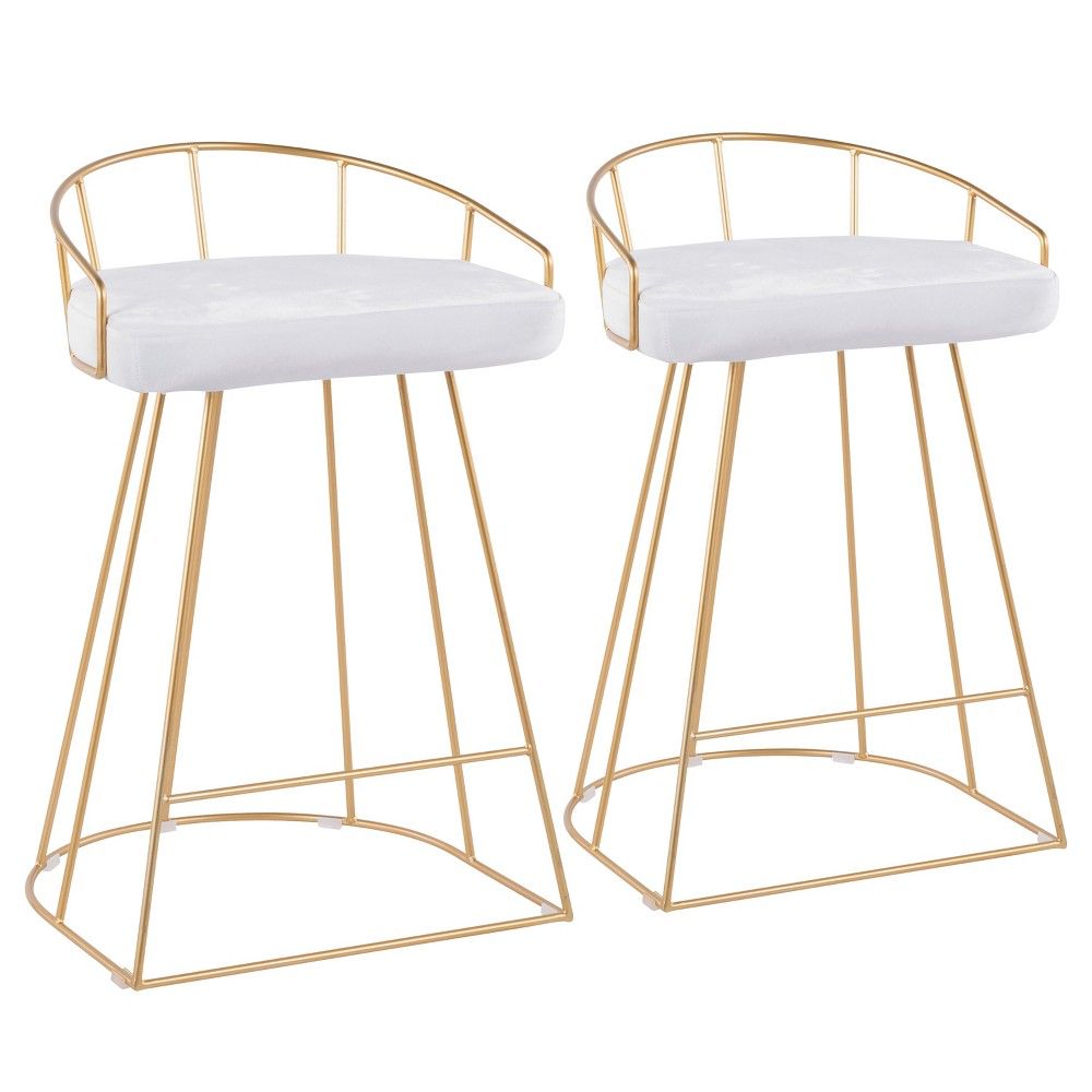 Set of 2 Canary 26"" Contemporary Glam Counter Height Barstools White/Gold - LumiSource | Target