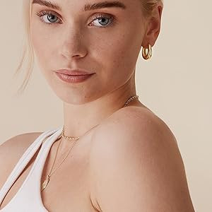 PAVOI 14K Gold Plated Sterling Silver Post Small Chunky Hoops Earrings | Thick Lightweight Gold H... | Amazon (US)