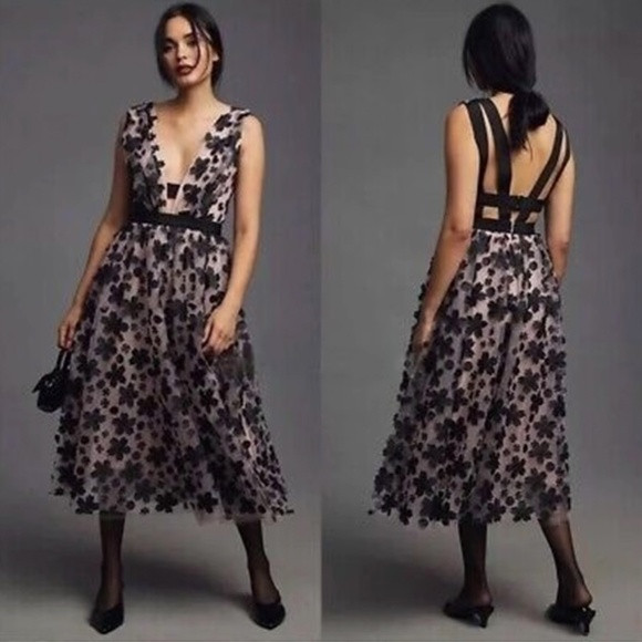 NWT Anthropologie 3-D Floral Tulle Midi Dress Regular Size | Poshmark