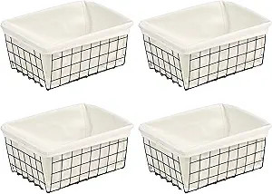 Wire Baskets with Liner, YQMM 4 Pack Wire Storage Basket Metal Basket Pantry Organizer Storage Bi... | Amazon (US)