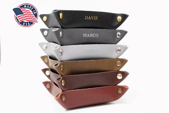 Snap Valet Tray. Personalized Leather Catchall. Engraved Leather Tray. Office Gift. Desk Organize... | Etsy (US)