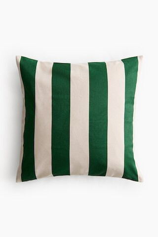 H & M - Cotton Canvas Cushion Cover - Dark Green/Striped | H&M (US + CA)