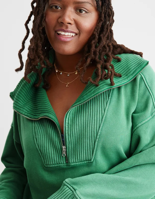 Aerie Down-To-Earth Quarter Zip Sweatshirt | Aerie
