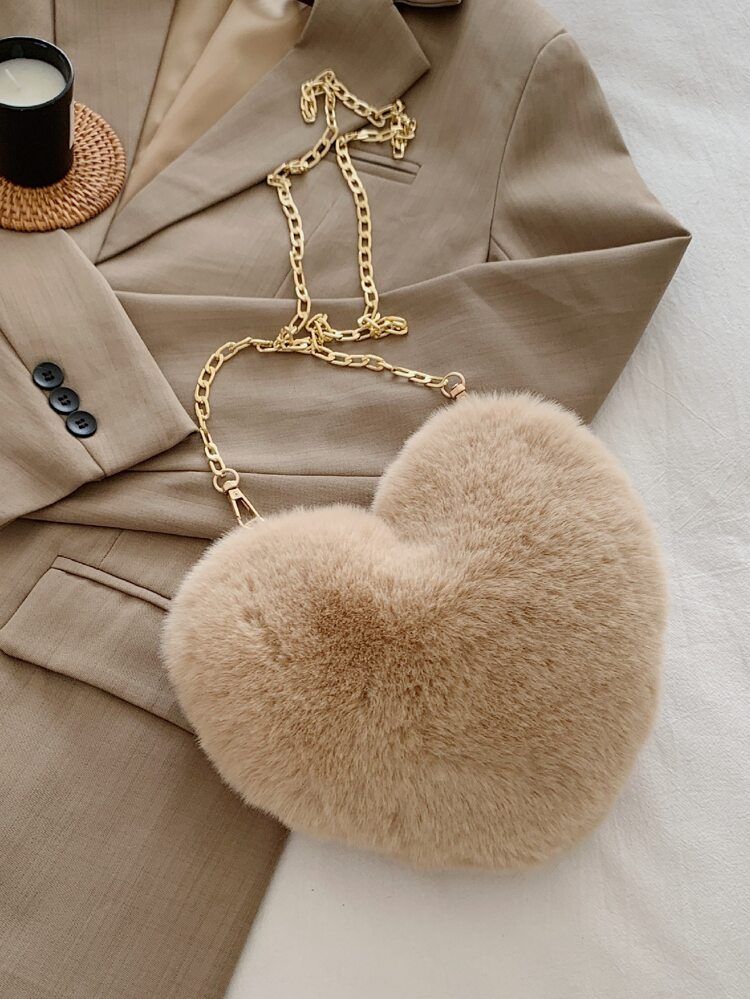 Fuzzy Heart Design Novelty Bag | SHEIN